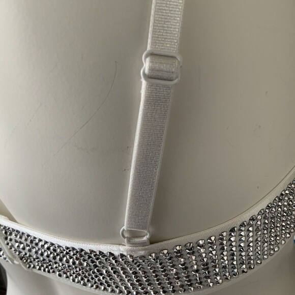 Banjul Rhinestone Embellished Swim Top White Zip Back  L - Picture 8 of 12
